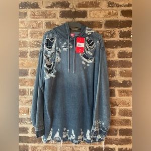 DIESEL | Distressed Denim Hooded Top